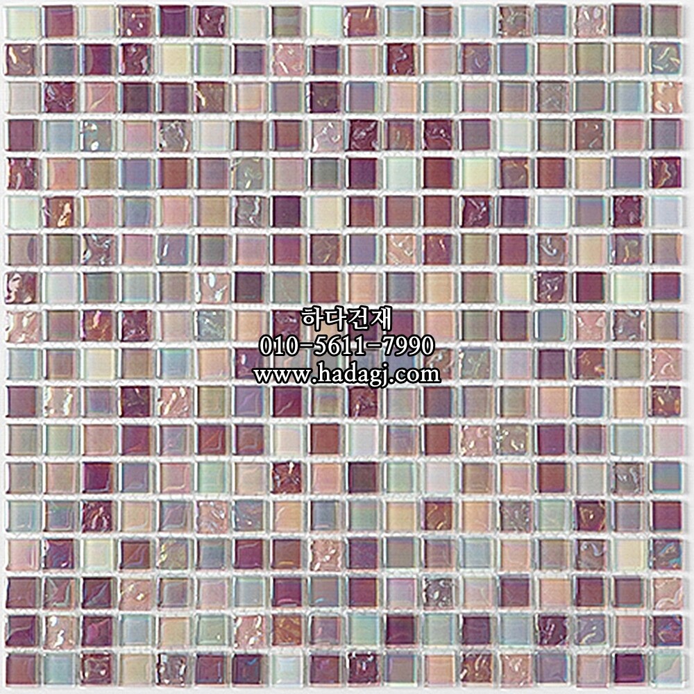 유리 모자이크타일 15x15x4T 핑크믹스 유광 / 하다건재