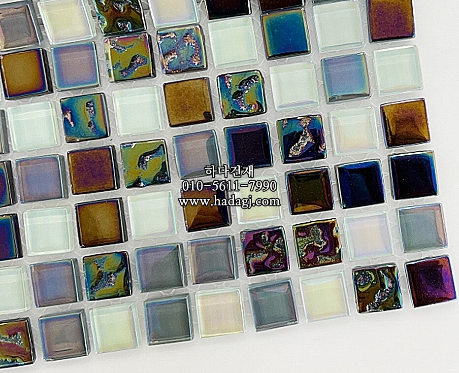 유리 모자이크타일 15x15x4T 네이비퍼플믹스 유광 / 하다건재