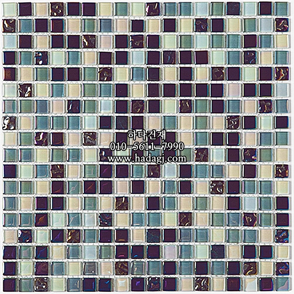유리 모자이크타일 15x15x4T 네이비퍼플믹스 유광 / 하다건재