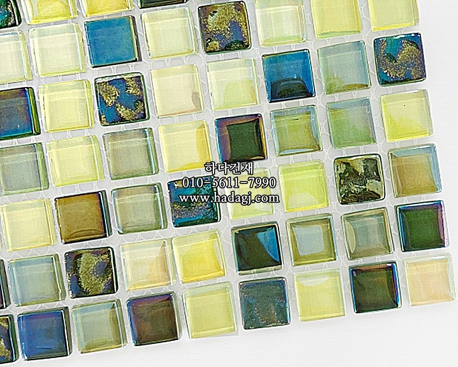 유리 모자이크타일 15x15x4T 그린옐로우믹스 유광 / 하다건재