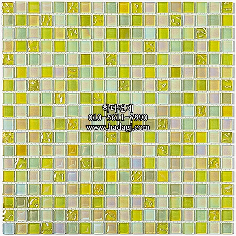 유리 모자이크타일 15x15x4T 옐로우믹스 유광 / 하다건재