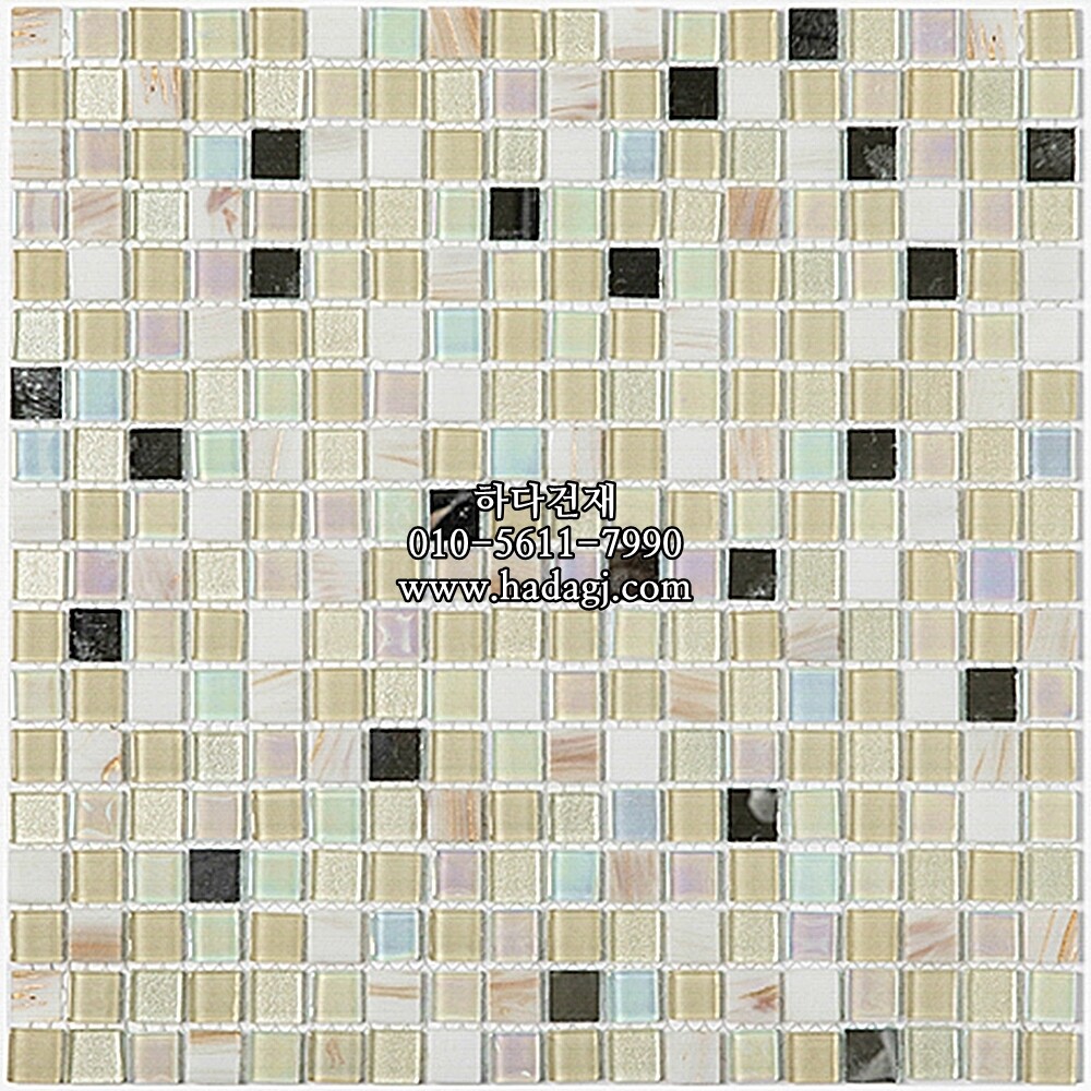 유리 모자이크타일 15x15x4T 아이보리믹스 유광 / 하다건재