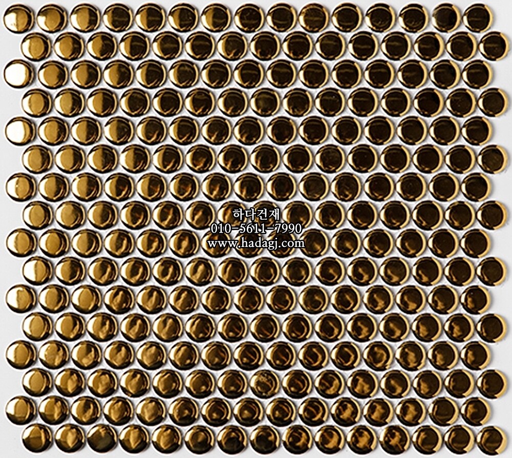메탈 원형 모자이크타일 19x19x6T 골드 유광 자기질타일 / 하다건재