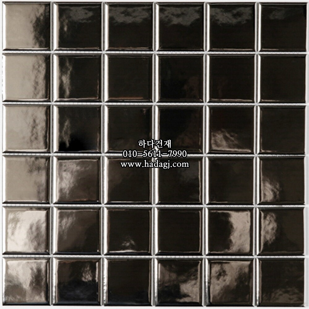 메탈 정각 모자이크타일 48x48x6T 실버 유광 자기질타일 / 하다건재