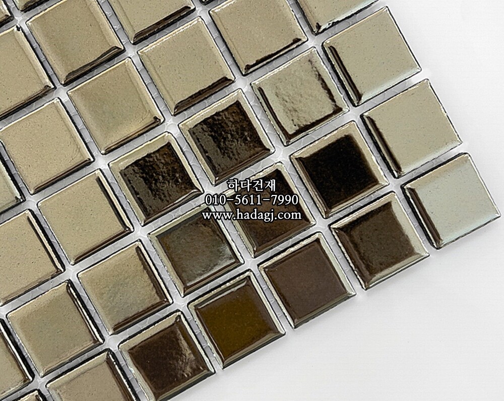 메탈 정각 모자이크타일 25x25x5.5T 크롬 유광 자기질타일 / 하다건재