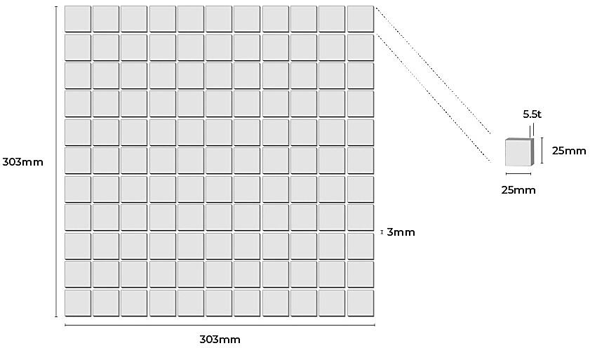 메탈 정각 모자이크타일 25x25x5.5T 실버 무광 자기질타일 / 하다건재