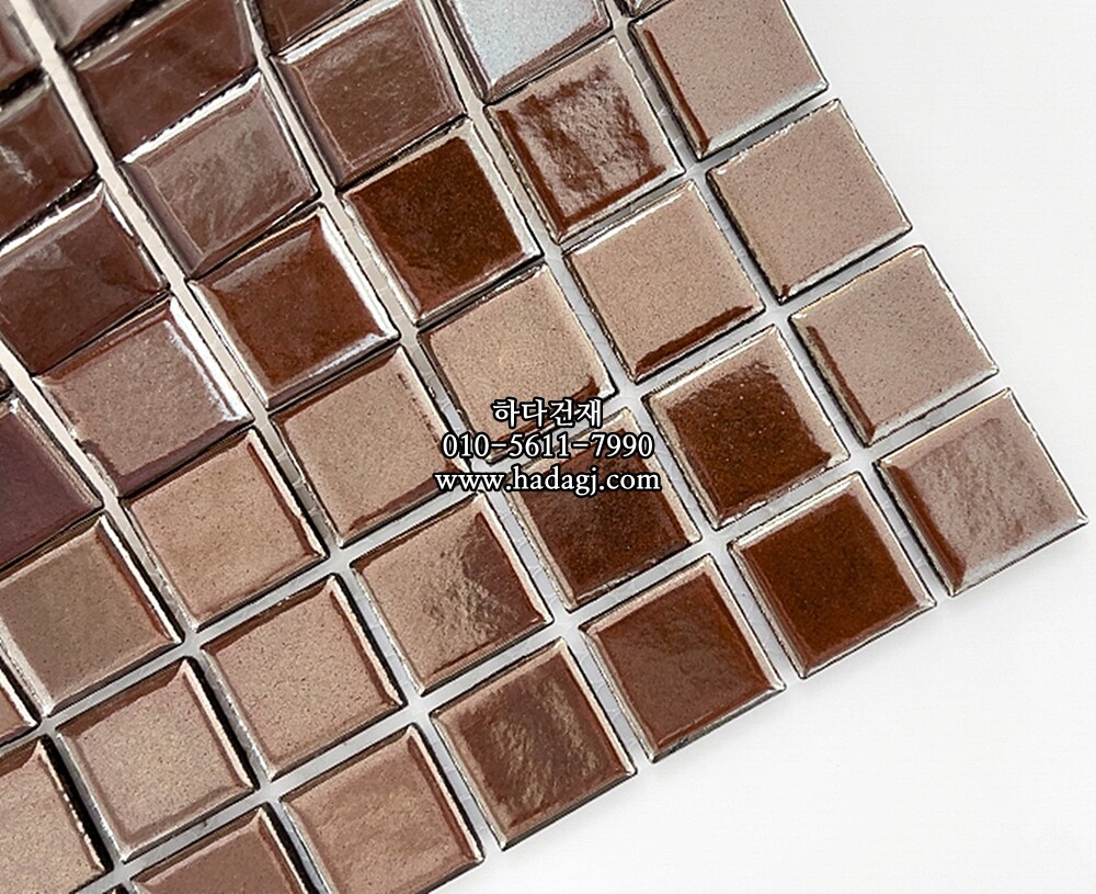 메탈 정각 모자이크타일 25x25x5.5T 로즈골드 유광 자기질타일 / 하다건재