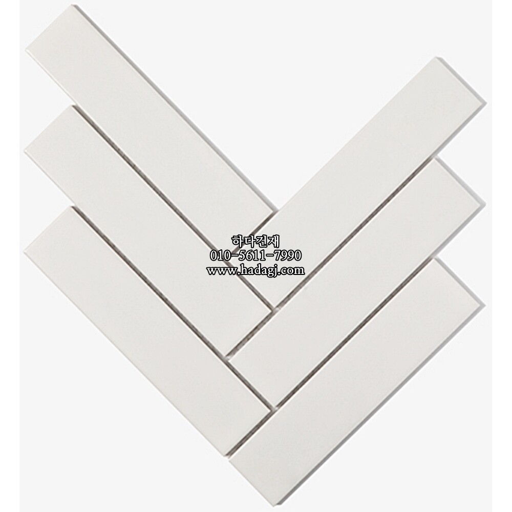 헤링본 직사각 모자이크타일 45x195x7T 화이트 무광 자기질타일 / 하다건재