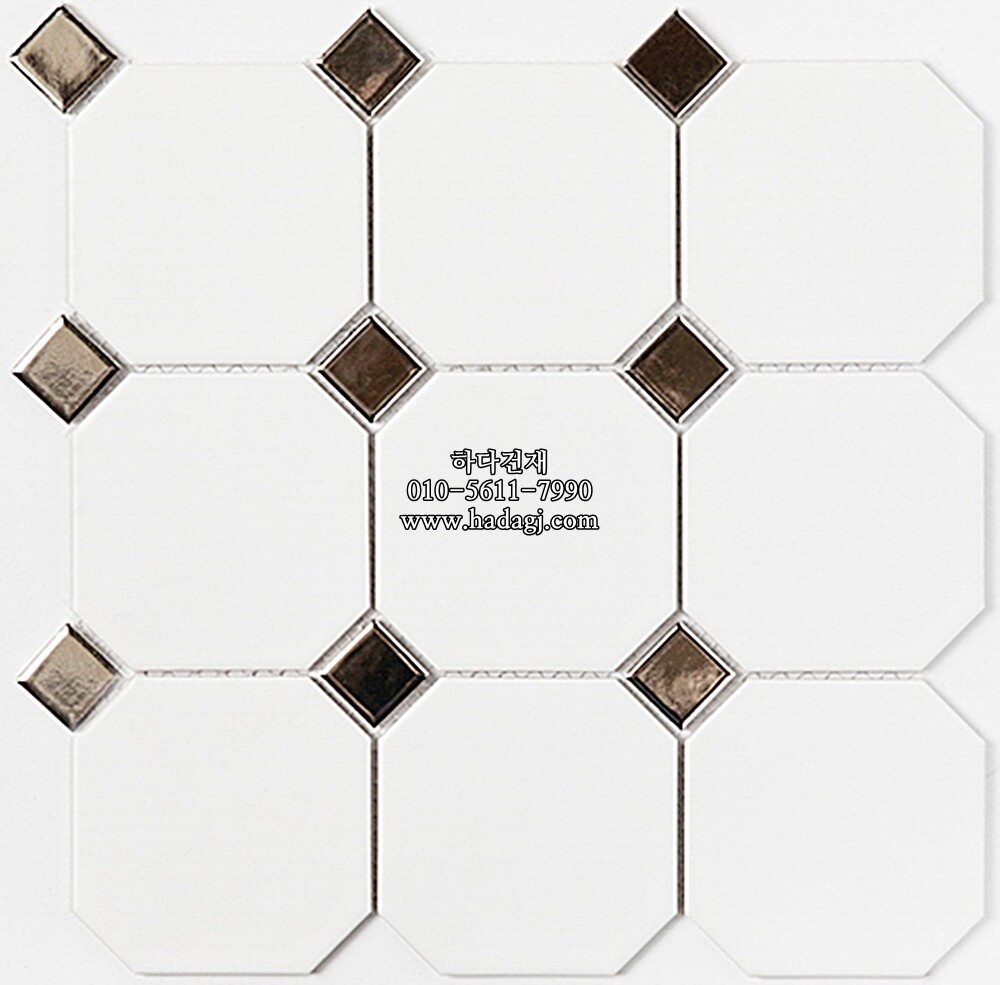 팔각 모자이크타일 95x95x6T 화이트 실버 유광 자기질타일 / 하다건재