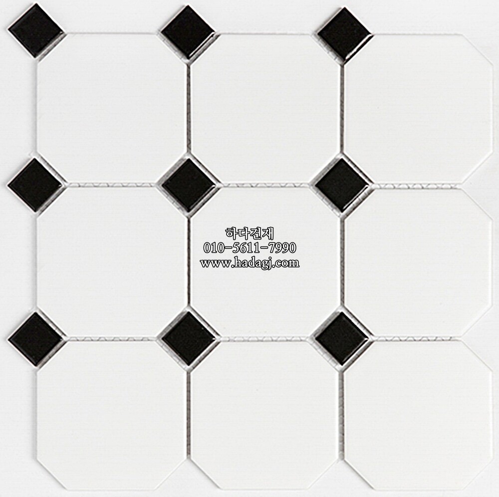 팔각 모자이크타일 95x95x6T 화이트 블랙 유광 자기질타일 / 하다건재