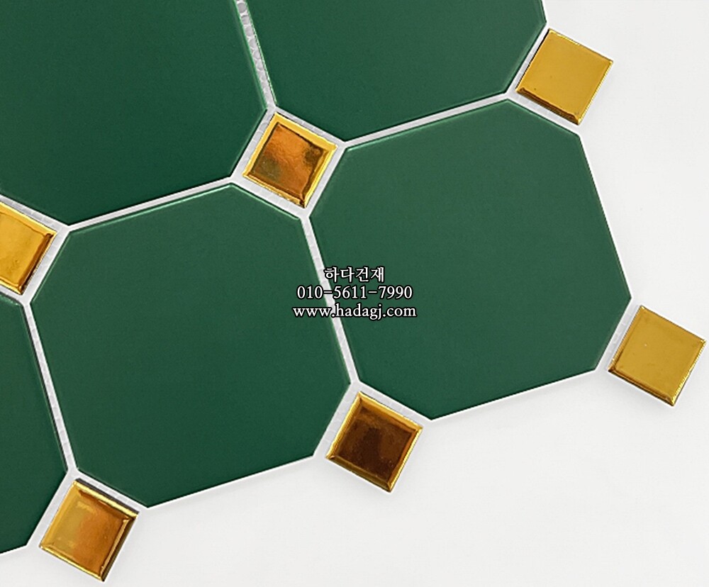 팔각 모자이크타일 95x95x6T 그린 골드 유광 자기질타일 / 하다건재