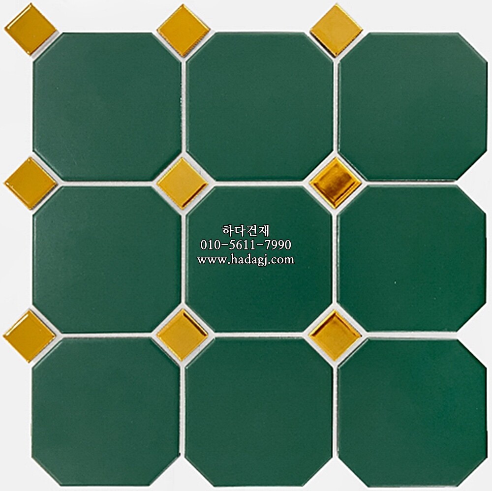 팔각 모자이크타일 95x95x6T 그린 골드 유광 자기질타일 / 하다건재