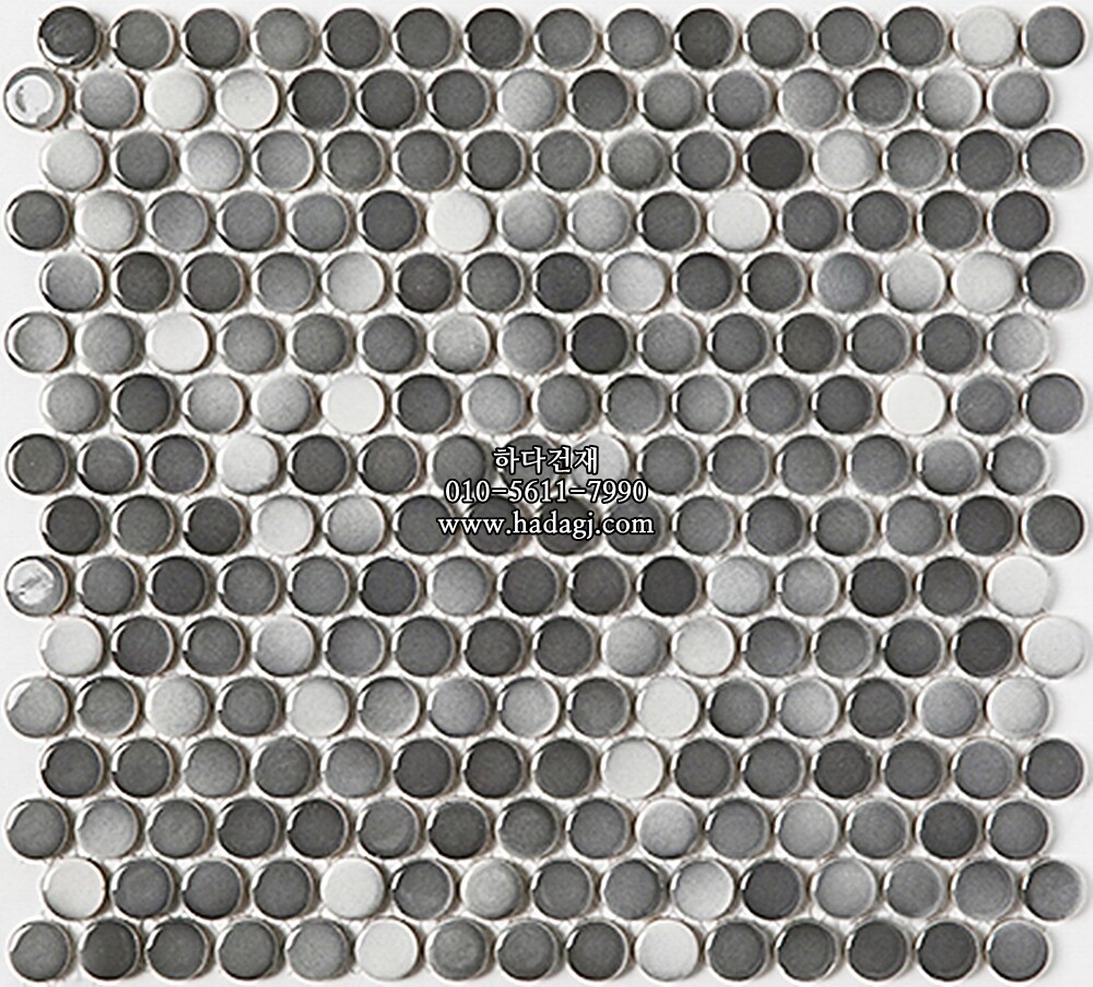 원형 모자이크타일 19x19x6T 그레이믹스 유광 자기질타일 / 하다건재