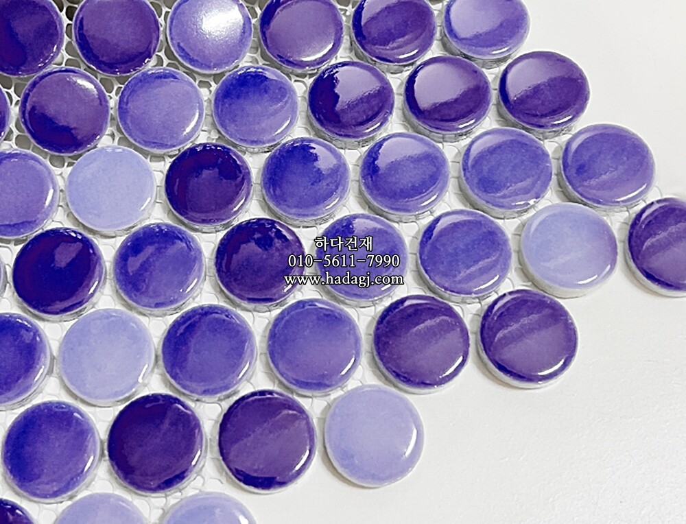 원형 모자이크타일 19x19x6T 퍼플믹스 유광 자기질타일 / 하다건재