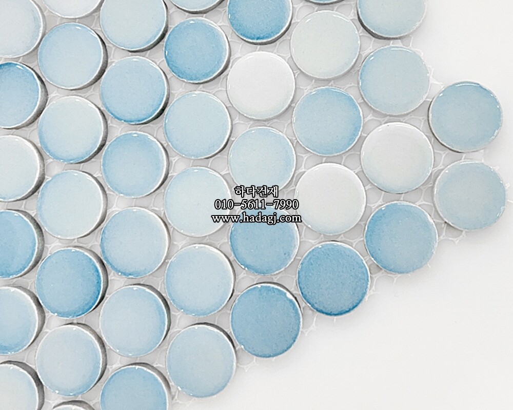 원형 모자이크타일 19x19x6T 스카이블루믹스 유광 자기질타일 / 하다건재