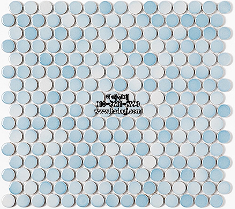 원형 모자이크타일 19x19x6T 스카이블루믹스 유광 자기질타일 / 하다건재