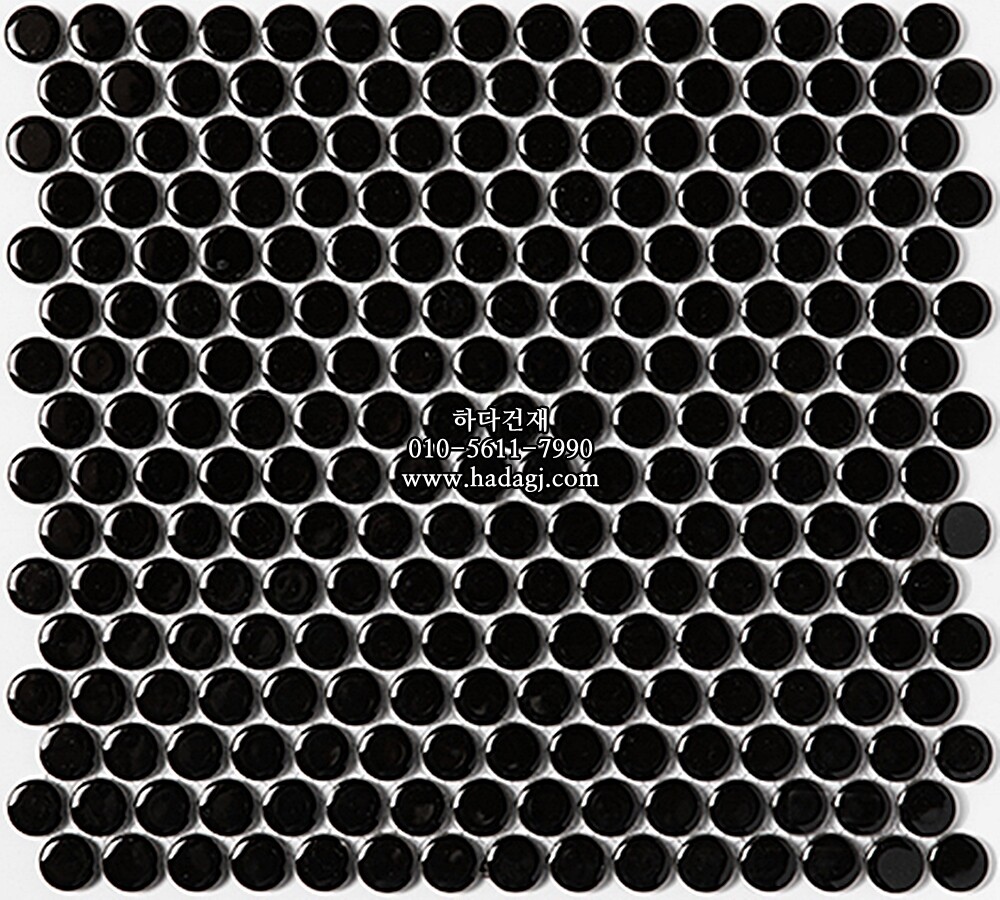 원형 모자이크타일 19x19x6T 블랙 유광 자기질타일 / 하다건재