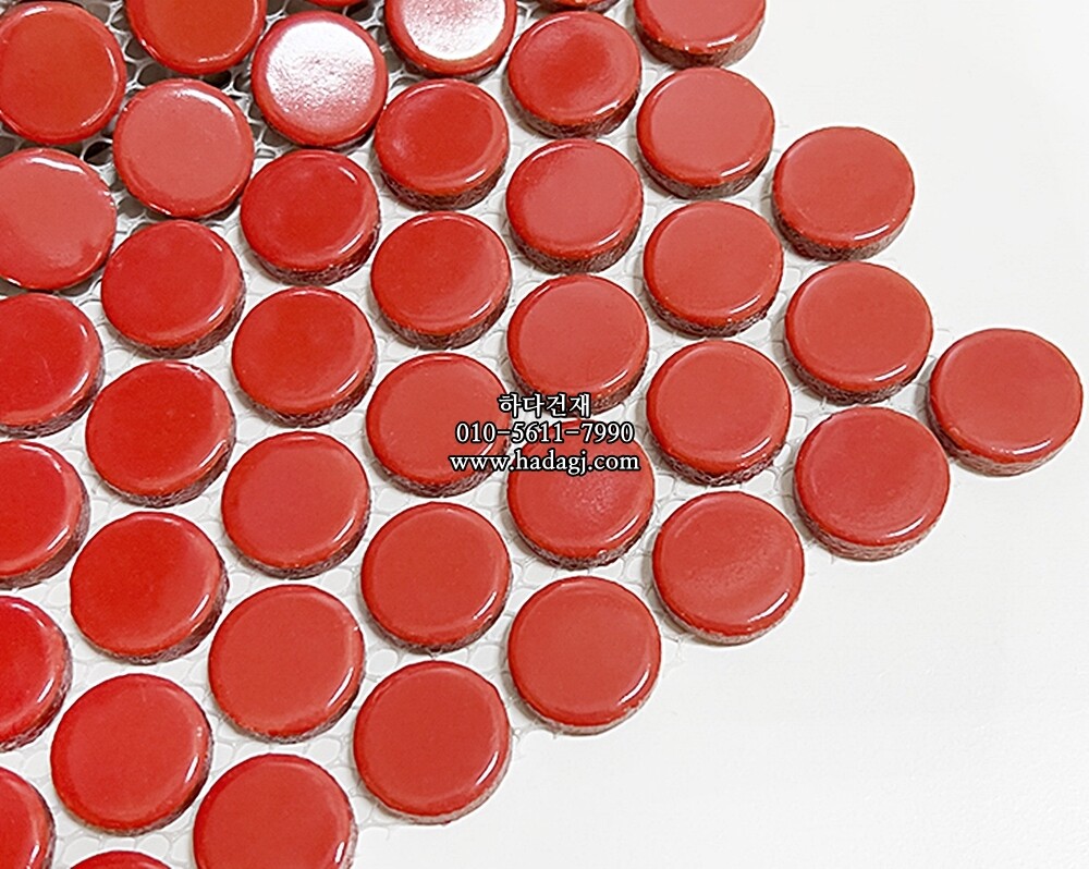 원형 모자이크타일 19x19x6T 레드 유광 자기질타일 / 하다건재