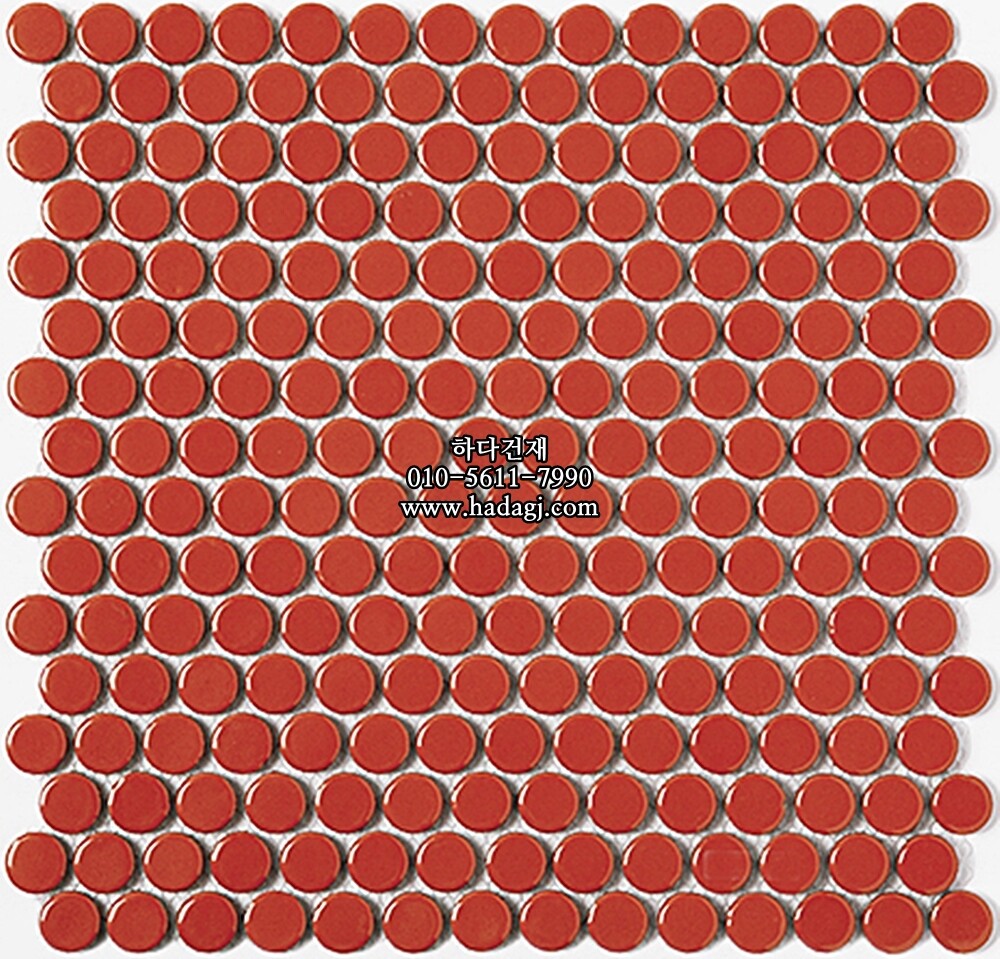 원형 모자이크타일 19x19x6T 레드 유광 자기질타일 / 하다건재