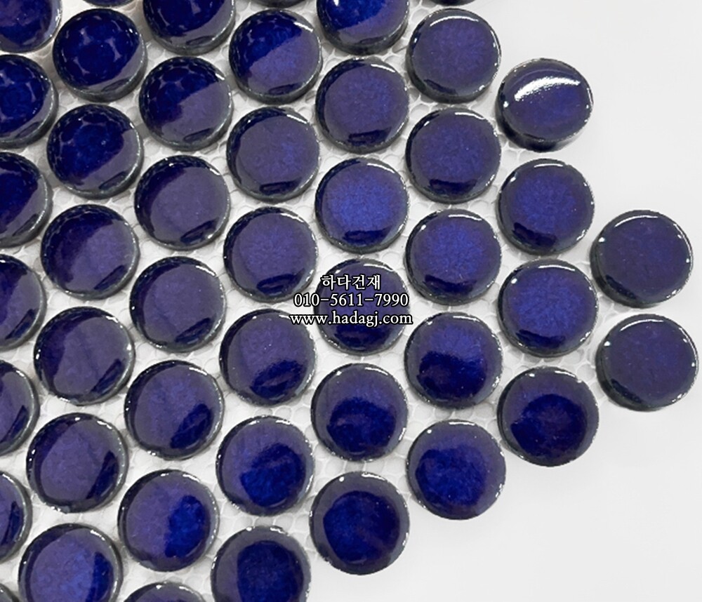 원형 모자이크타일 19x19x6T 애틀란타 블루 유광 자기질타일 / 하다건재