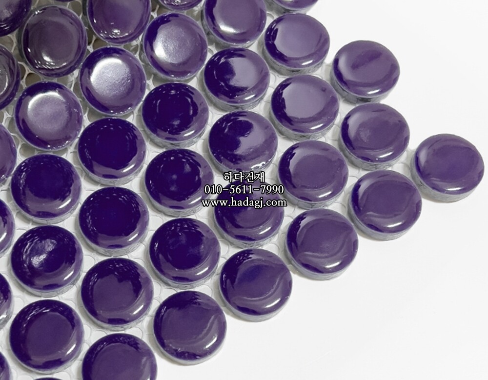 원형 모자이크타일 19x19x6T 코발트퍼플 유광 자기질타일 / 하다건재