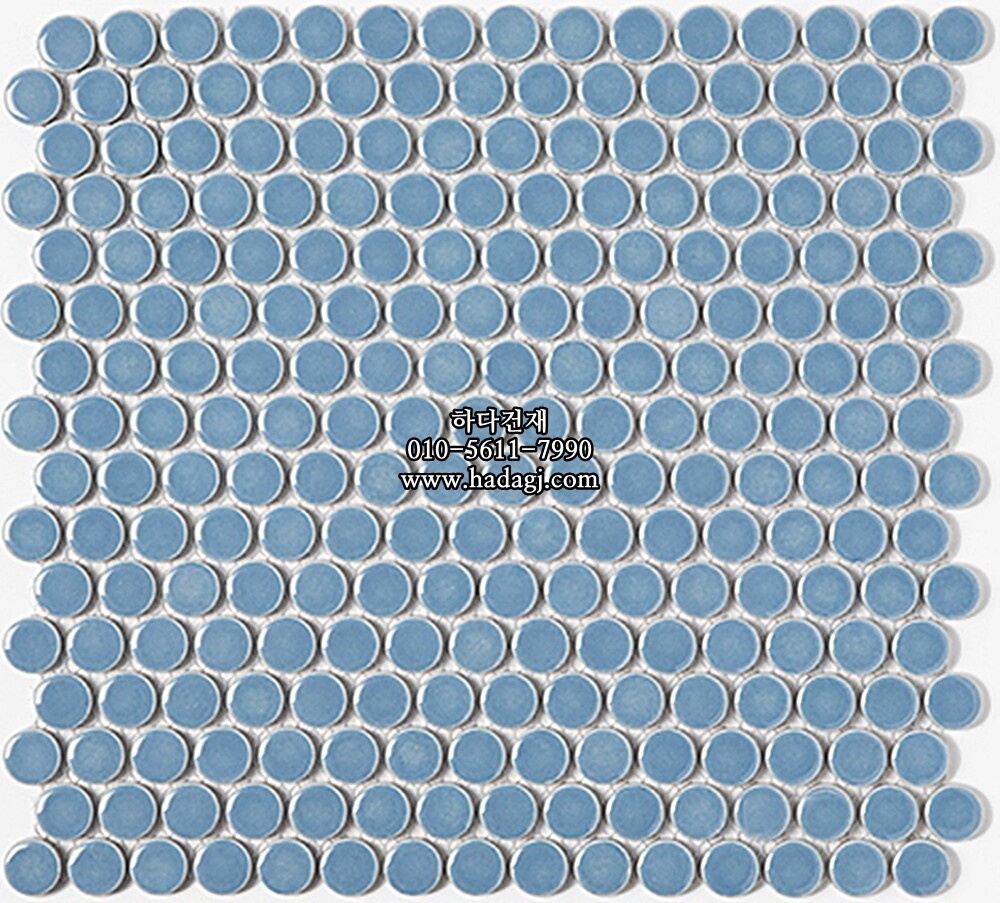 원형 모자이크타일 19x19x6T 스카이블루 유광 자기질타일 / 하다건재