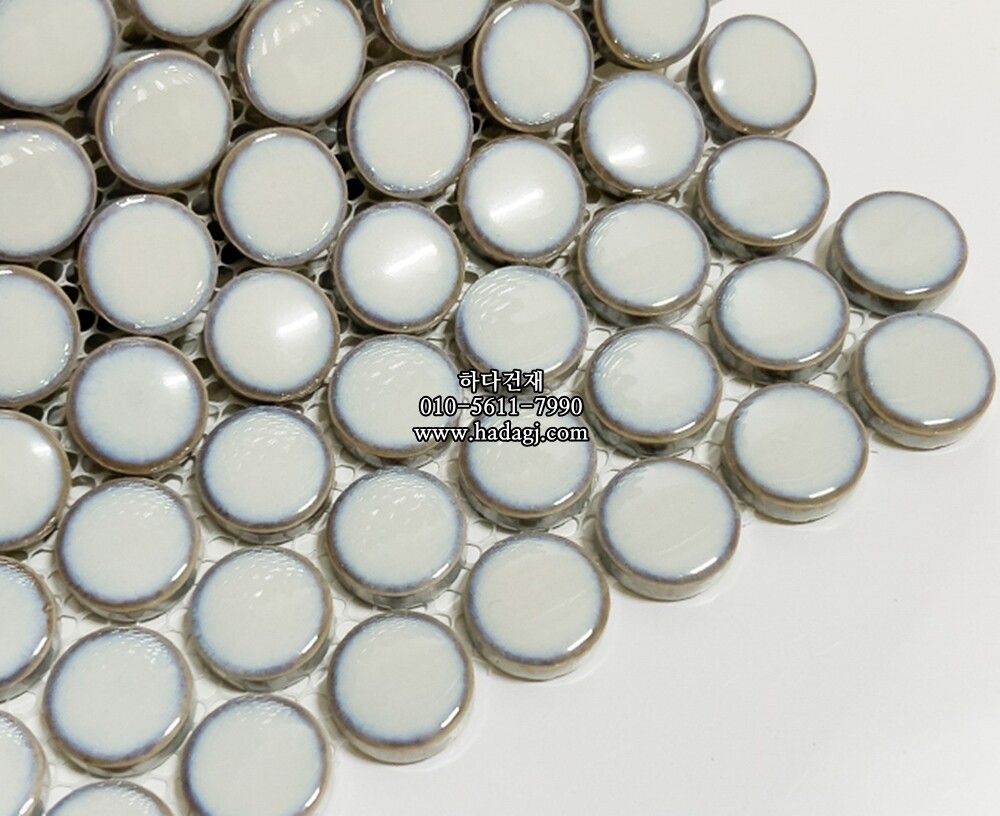원형 모자이크타일 19x19x6T 스카이 유광 자기질타일 / 하다건재