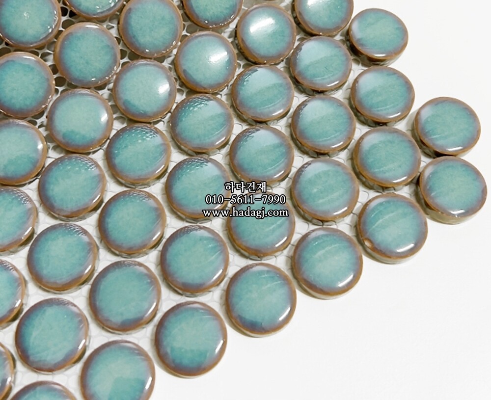 원형 모자이크타일 19x19x6T 오팔 민트 유광 자기질타일 / 하다건재