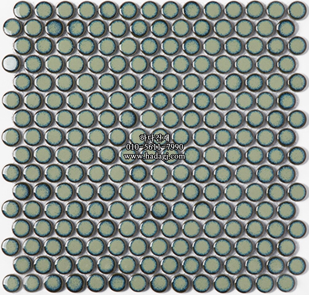 원형 모자이크타일 19x19x6T 그래스그린 유광 자기질타일 / 하다건재