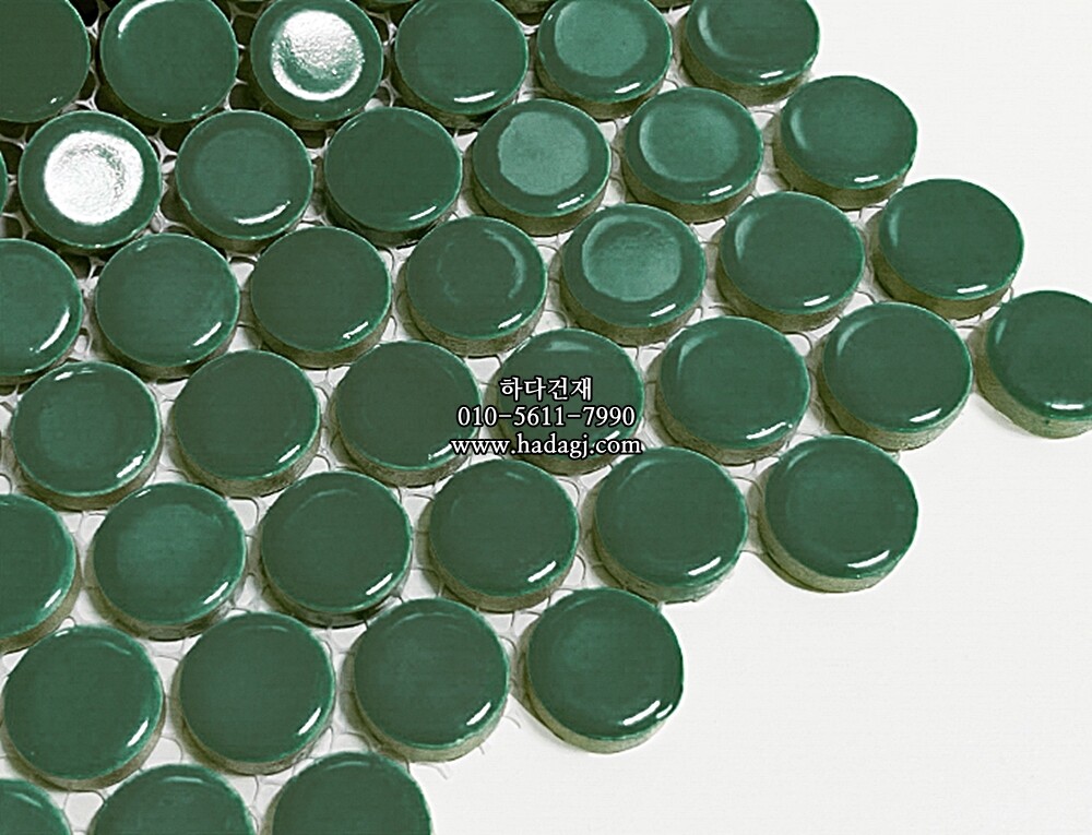 원형 모자이크타일 19x19x6T 그린 유광 자기질타일 / 하다건재