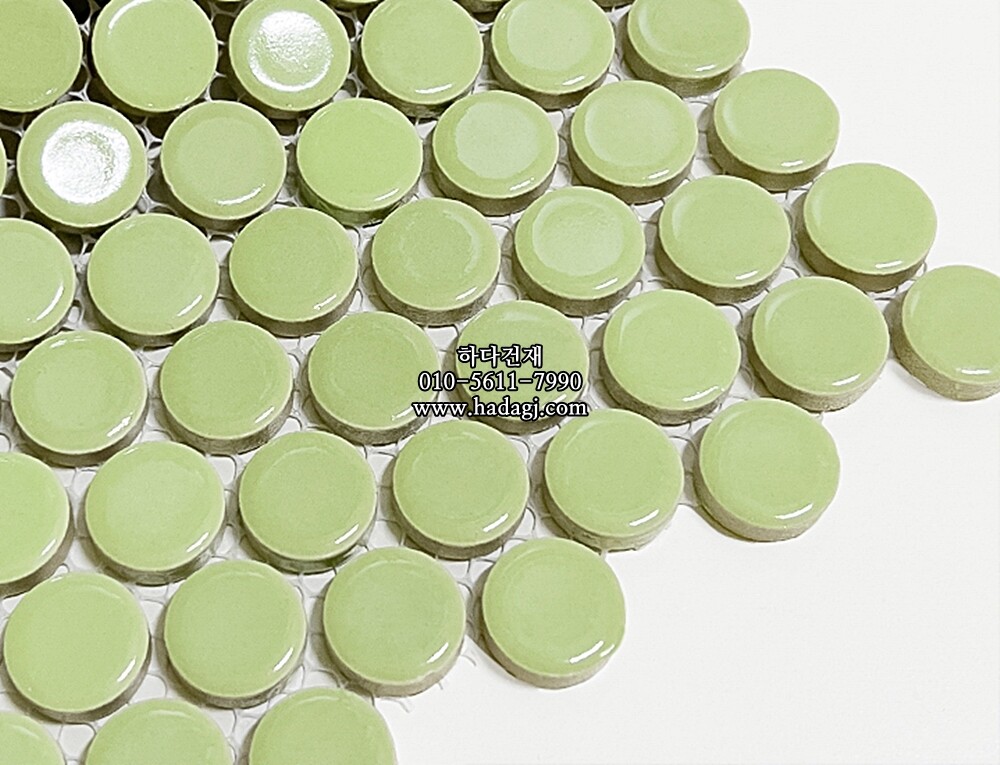원형 모자이크타일 19x19x6T 라임 유광 자기질타일 / 하다건재
