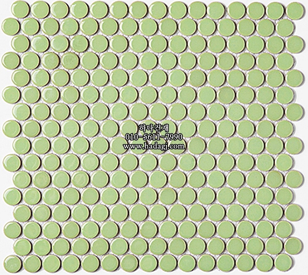 원형 모자이크타일 19x19x6T 라임 유광 자기질타일 / 하다건재
