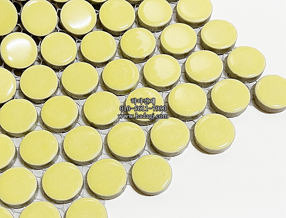 원형 모자이크타일 19x19x6T 옐로우 유광 자기질타일 / 하다건재