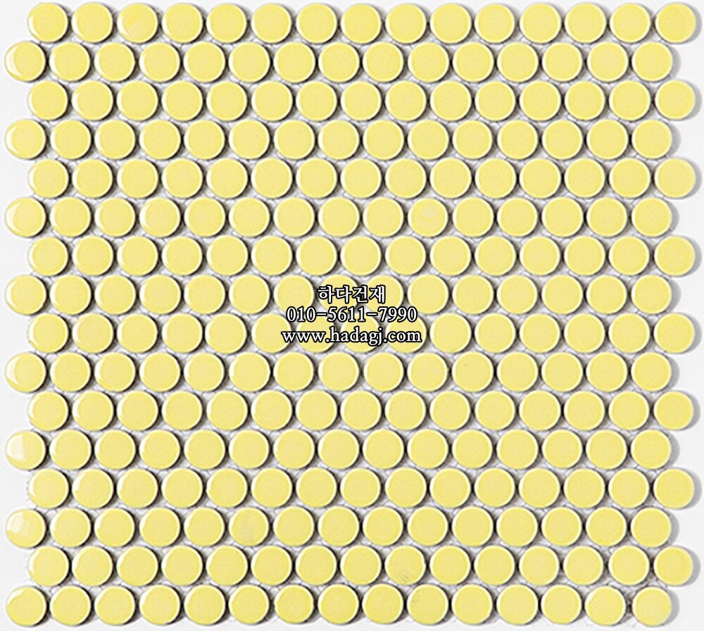 원형 모자이크타일 19x19x6T 옐로우 유광 자기질타일 / 하다건재