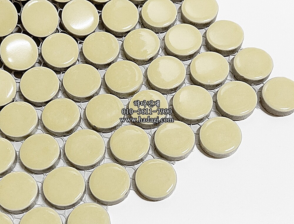 원형 모자이크타일 19x19x6T 아이보리 유광 자기질타일 / 하다건재