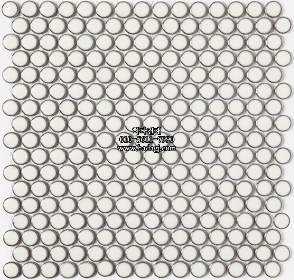 원형 모자이크타일 19x19x6T 밀크 유광 자기질타일 / 하다건재