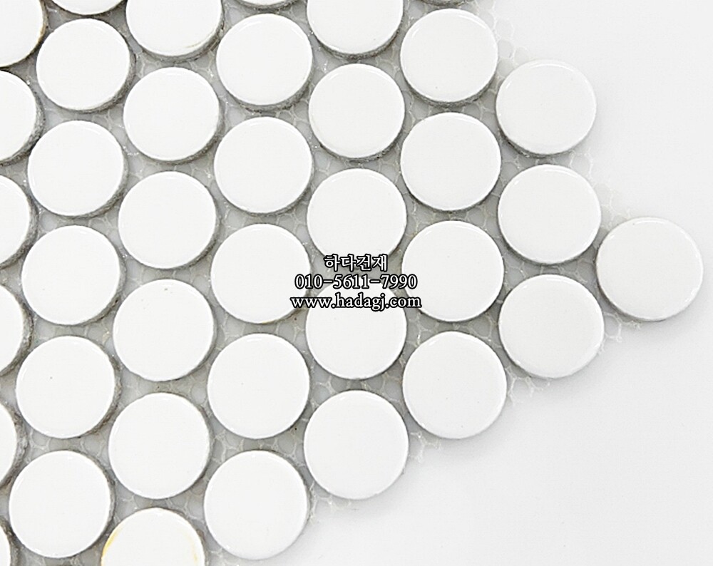 원형 모자이크타일 19x19x6T 화이트 유광 자기질타일 / 하다건재