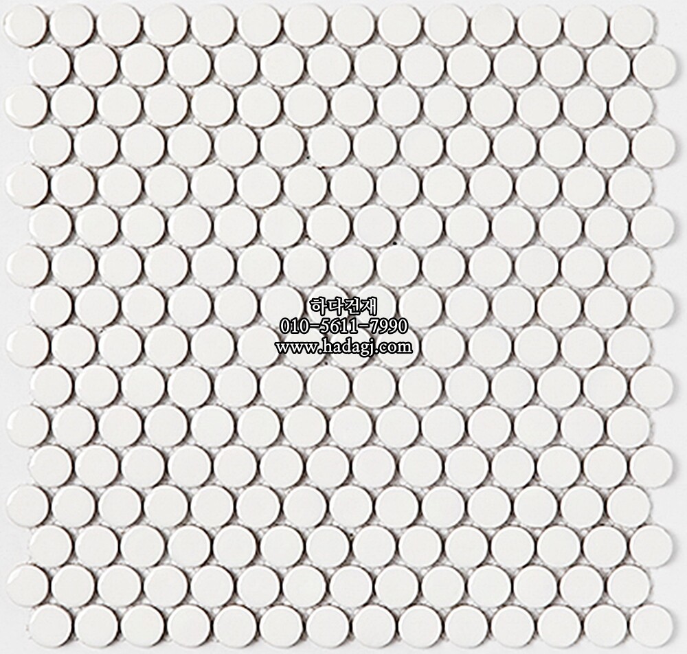원형 모자이크타일 19x19x6T 화이트 유광 자기질타일 / 하다건재