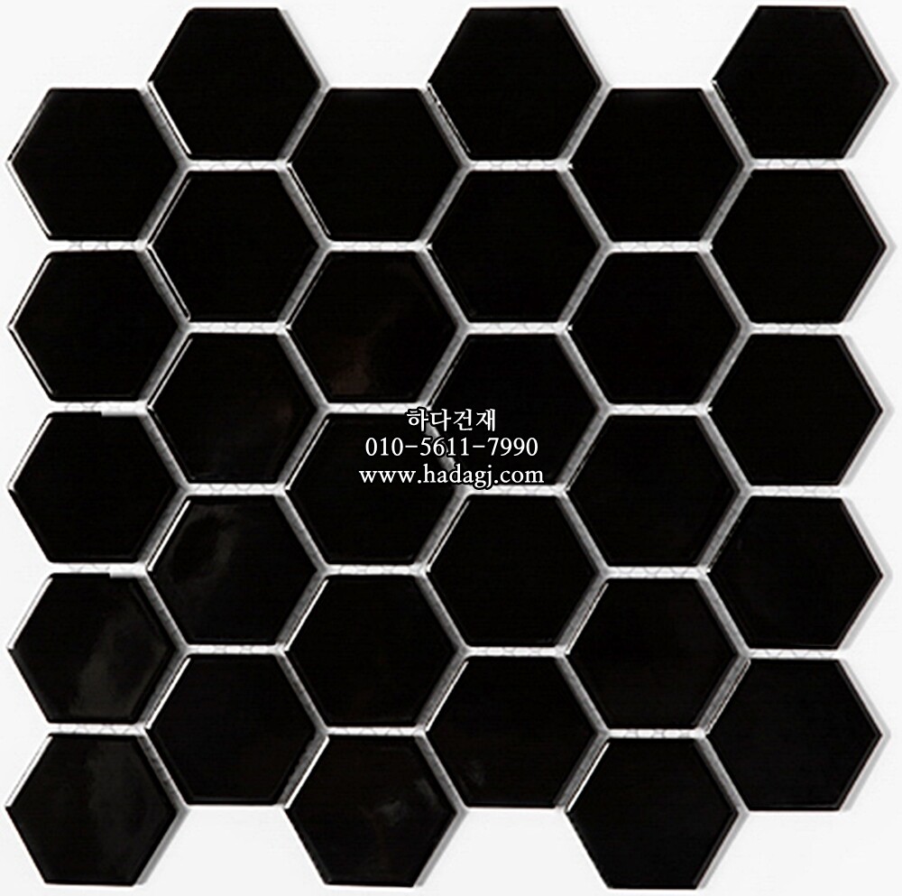 육각 모자이크타일 51x59x5T 블랙 유광 헥사곤 자기질타일 / 하다건재