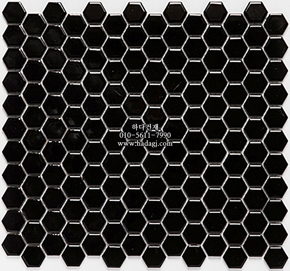 육각 모자이크타일 23x26x5T 블랙 유광 헥사곤 자기질타일 / 하다건재