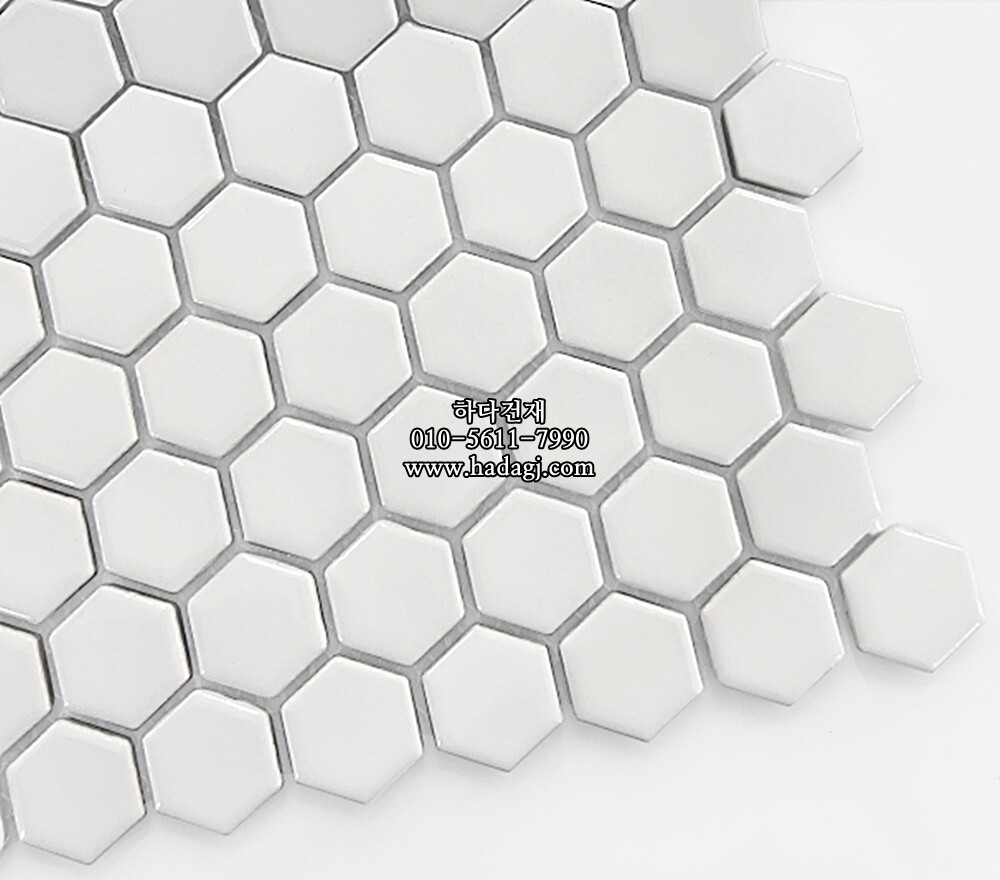 육각 모자이크타일 23x26x5T 화이트 유광 헥사곤 자기질타일 / 하다건재