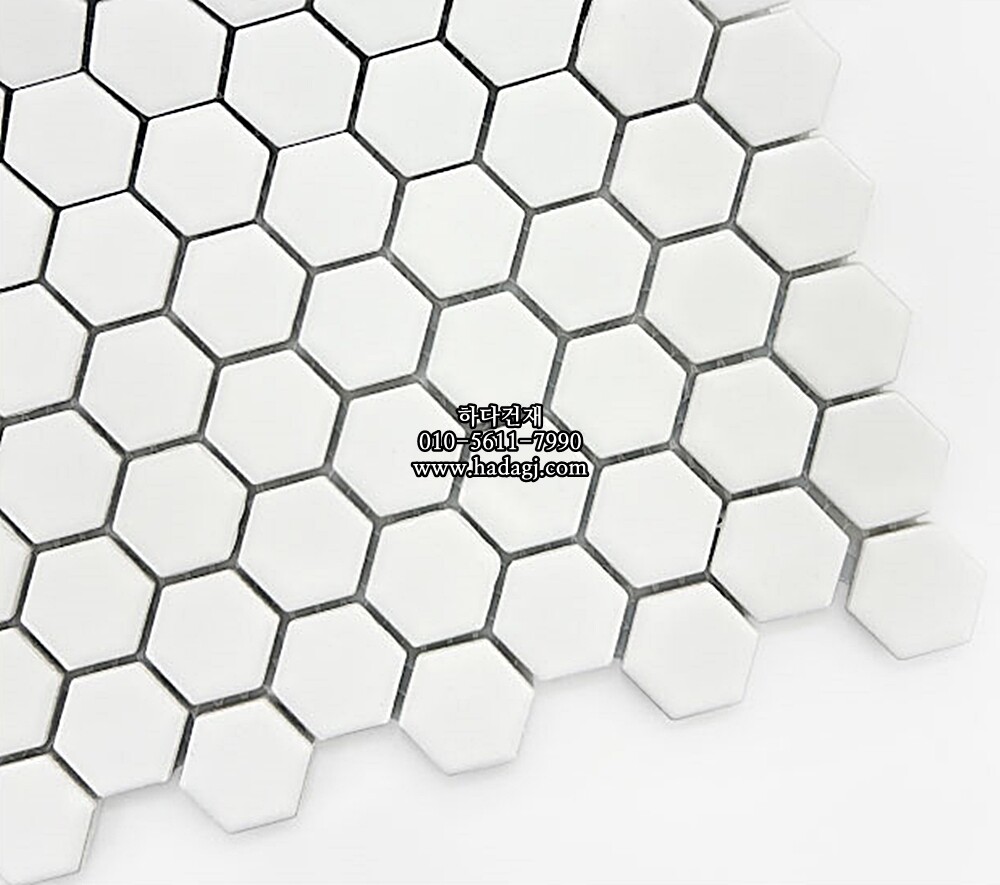 육각 모자이크타일 23x26x5T 화이트 무광 헥사곤 자기질타일 / 하다건재