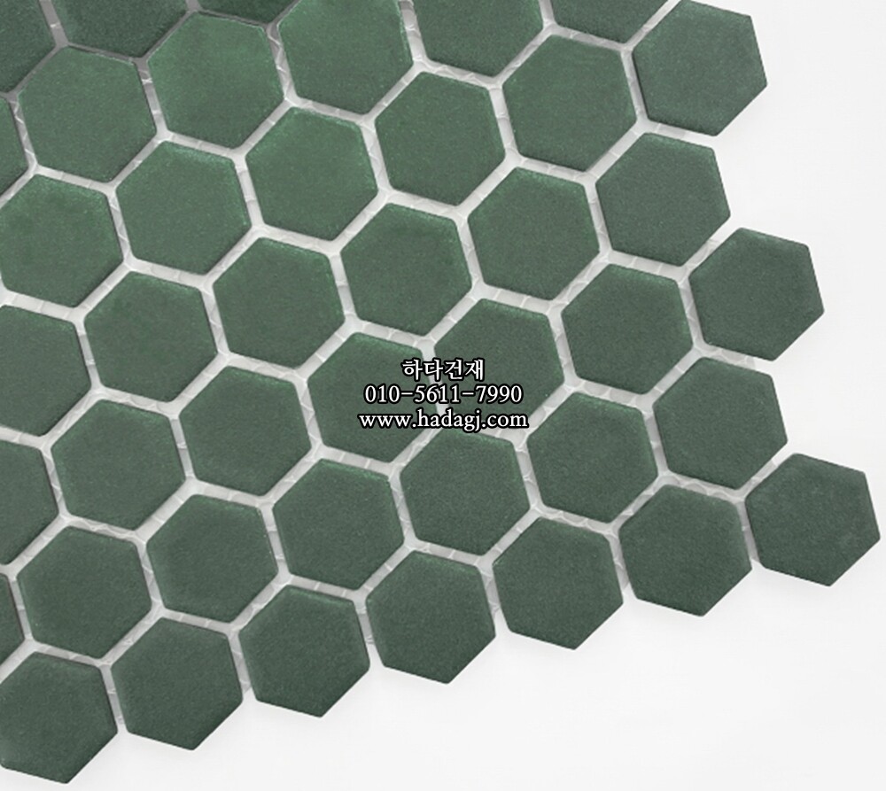 육각 모자이크타일 23x26x5T 그린 무광 헥사곤 자기질타일 / 하다건재