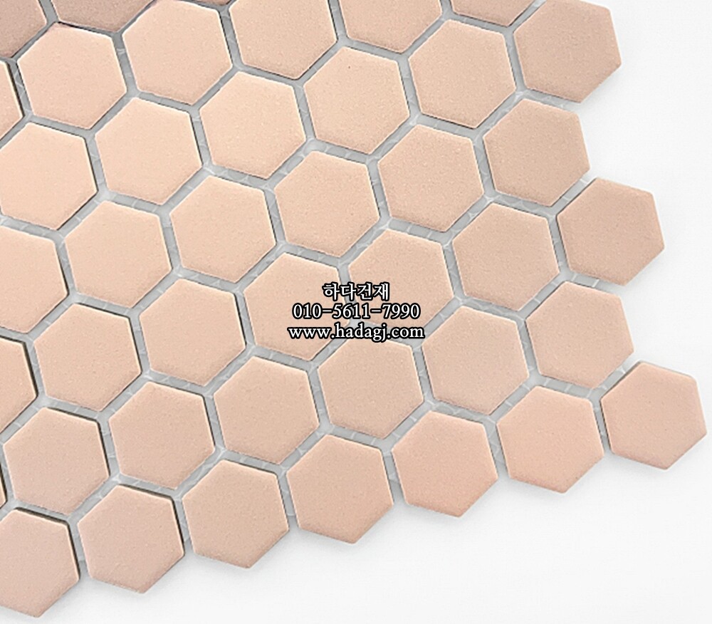육각 모자이크타일 23x26x5T 핑크 무광 헥사곤 자기질타일 / 하다건재