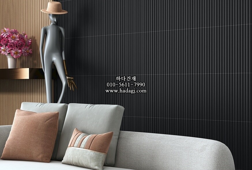 인도타일 75x300x10T 블랙 무광 도기질 세라믹타일 / 하다건재