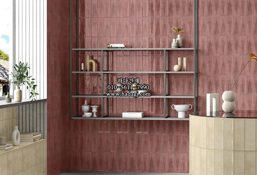 인도타일 75x225x10T 코랄핑크 데코 유광 도기질 세라믹타일 plaka coral pink deco / 하다건재