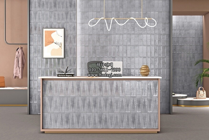 인도타일 75x225x10T 문그레이 데코 유광 도기질 세라믹타일 plaka moon gray deco / 하다건재