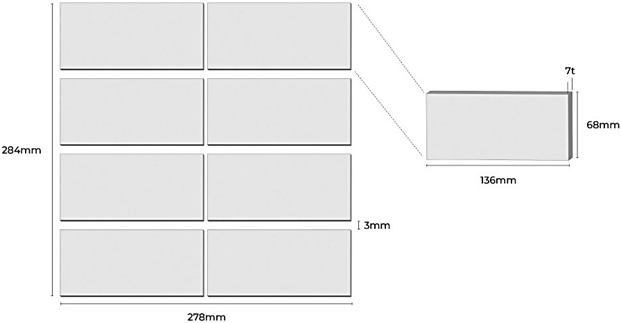 직사각 모자이크타일 68x136x7T 퍼플 유광 자기질타일 / 하다건재