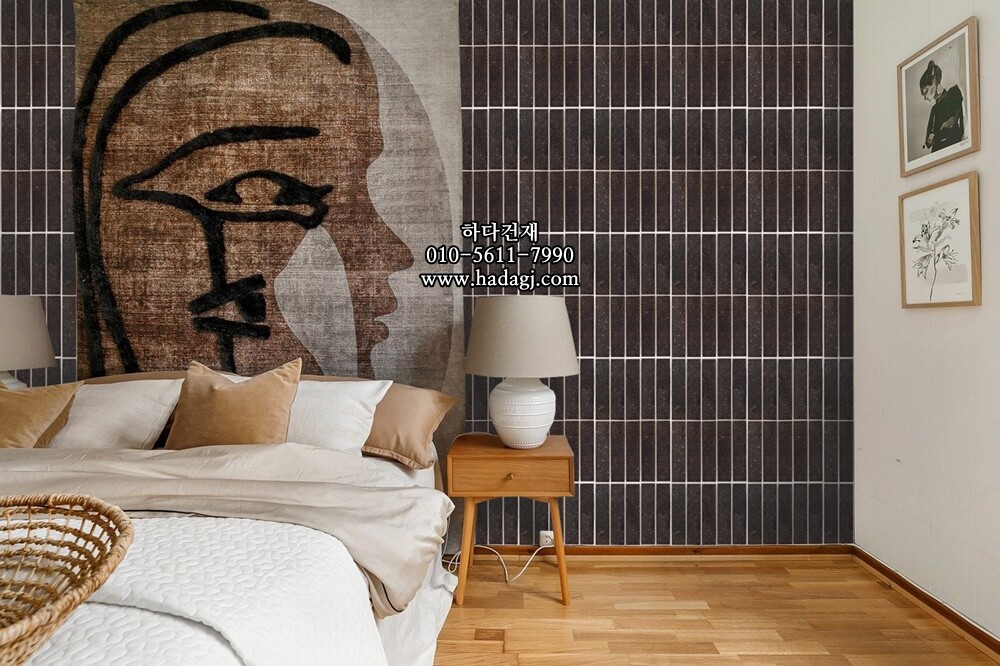 직사각 모자이크타일 47x203x10T 모카버건디 유광 자기질타일 HATSU / 하다건재