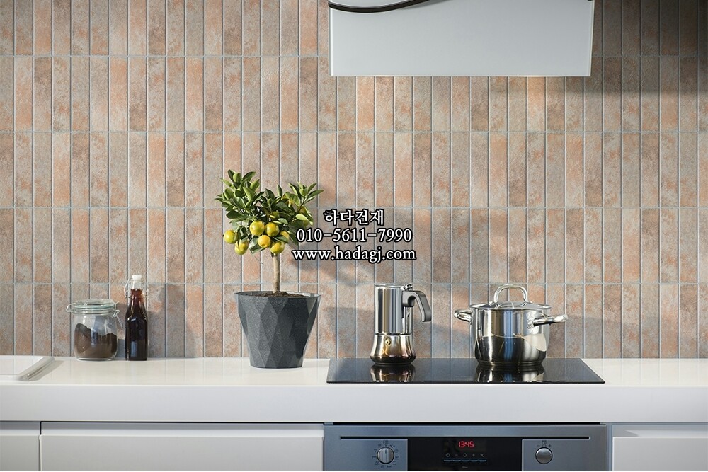직사각 올드타운 모자이크타일 48x195x8T 살구 무광 자기질타일 / 하다건재